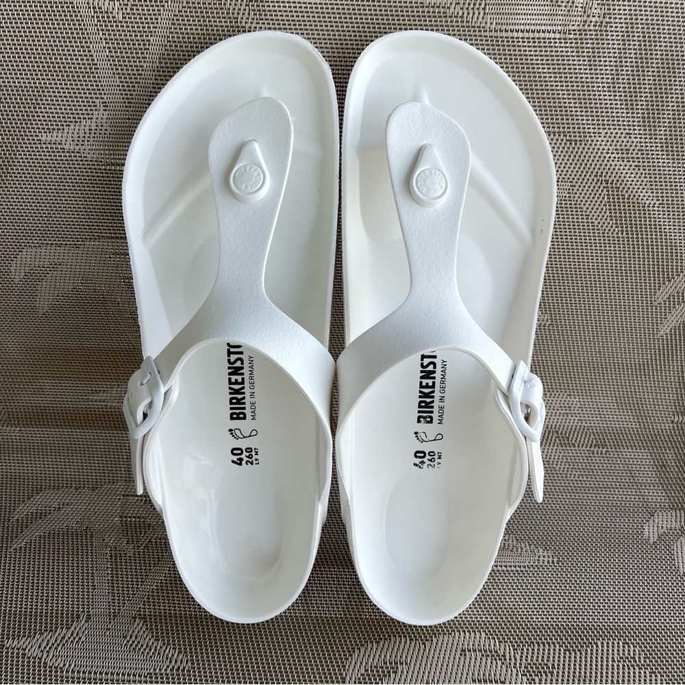White Birkenstock Recovery Thong Sandal - Gizeh Essentials EVA Size 40 - Picture 2 of 5